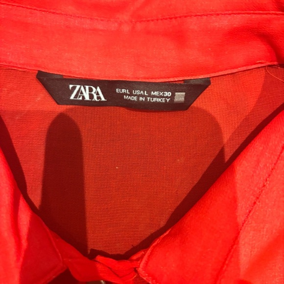 Zara Red Ruffled Short Sleeve Blouse - Picture 7 of 7